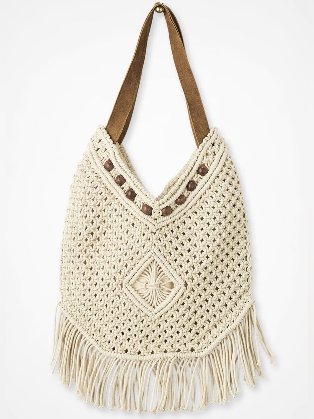 Boho Crochet Fringe Tote Bag in Cream